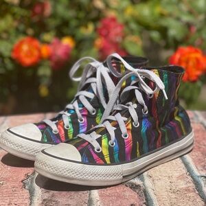 Women’s rainbow zebra stripe high top converse all star size 5